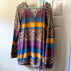 XL boutique leopard striped sweater